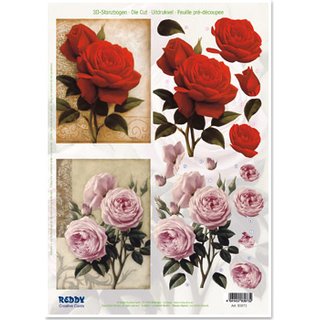 3D-Stanzbogen, Blumen, Rosen rot und ros