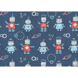 Stoff Baumwolle Roboter blau